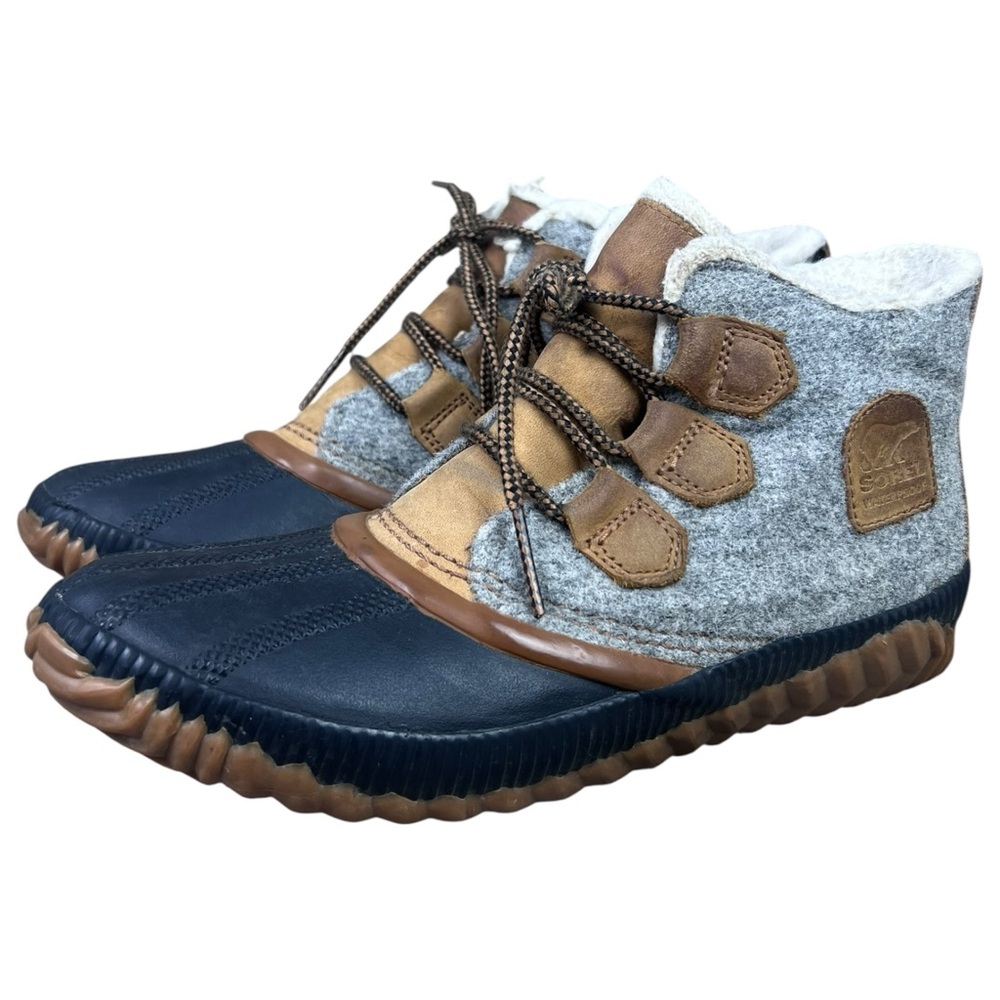 Sorel Out N About Duck Boots Womens Sz 8 Gray Felt Leather Waterproof NL3150-052